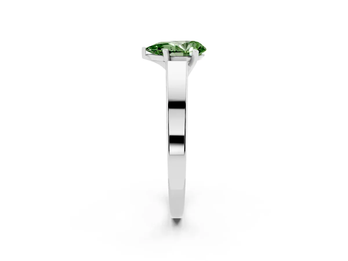 Fancy Green Pear Cut Solitaire Engagement Ring with Four-Prong Setting and Tapered Band Silver