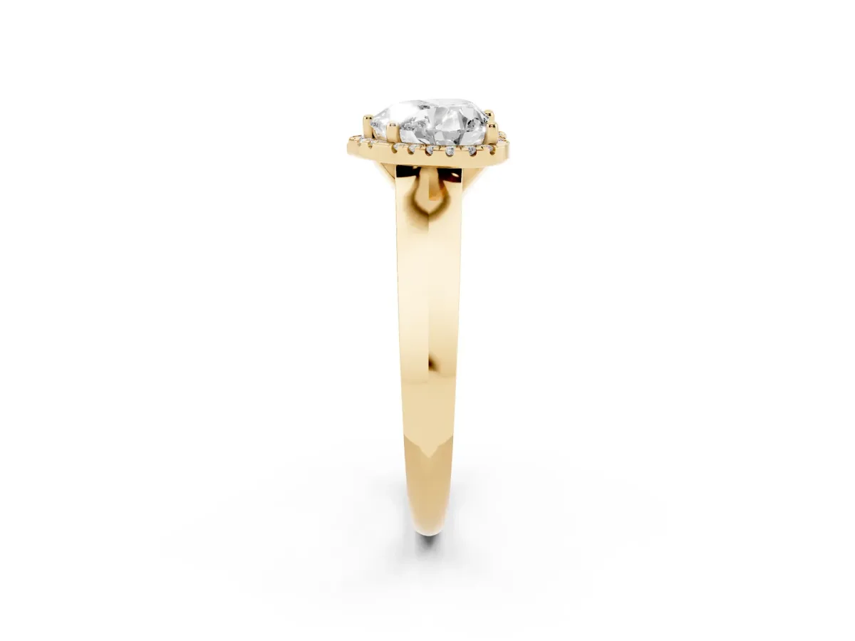 Heart Cut Halo Diamond Ring with Cathedral Band and Four-Prong Setting Yellow gold