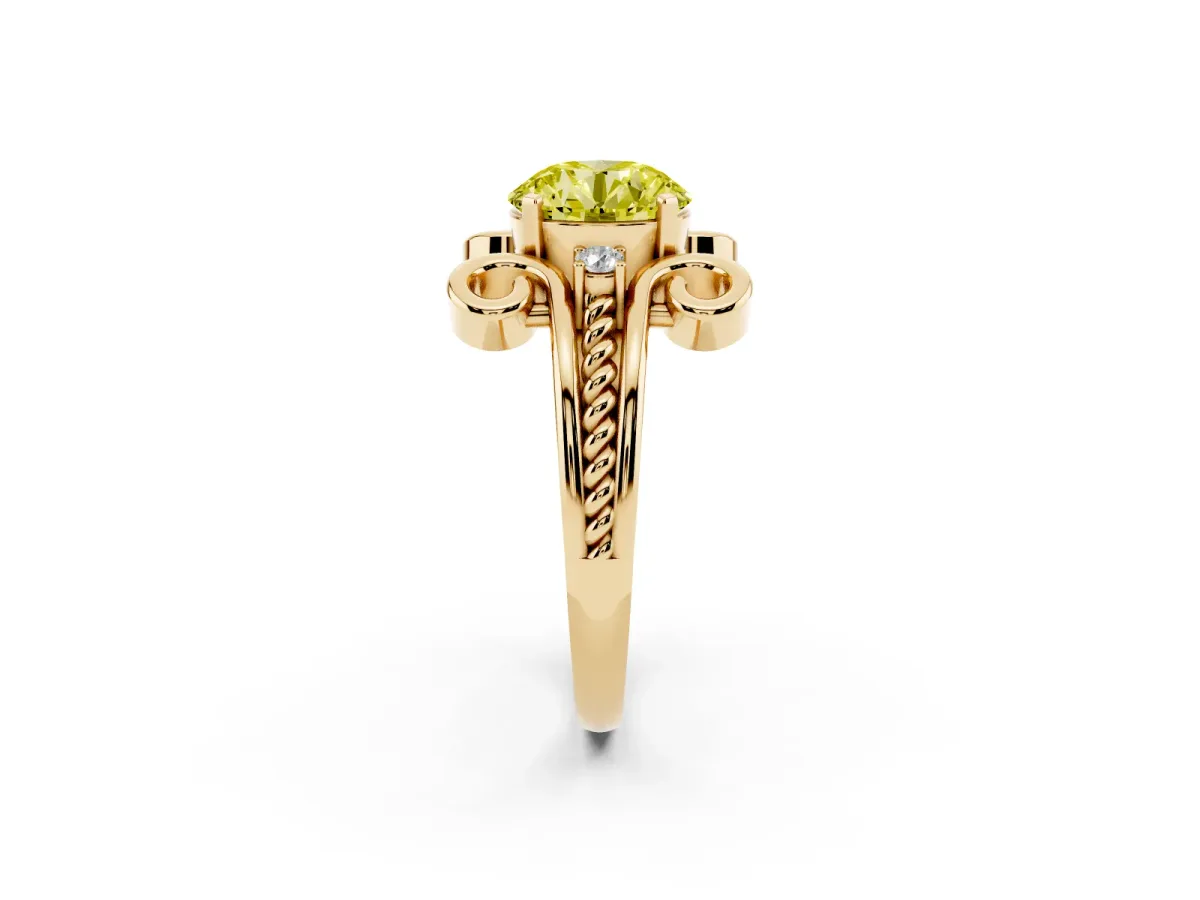 Fancy Yellow Round Cut Solitaire Twisted Band Scroll Prong Ring Yellow gold