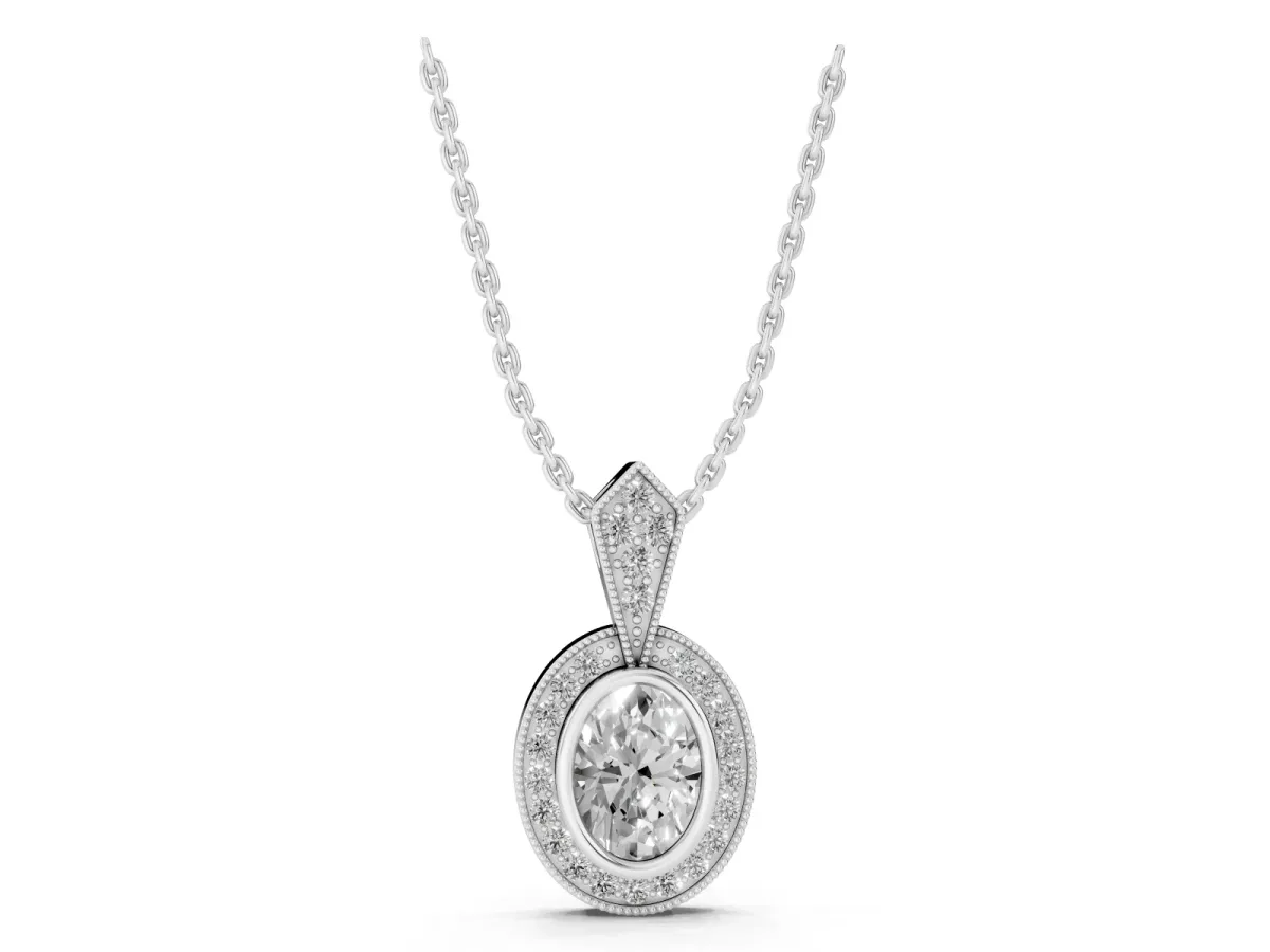 Oval Halo Pavé Diamond Pendant White gold