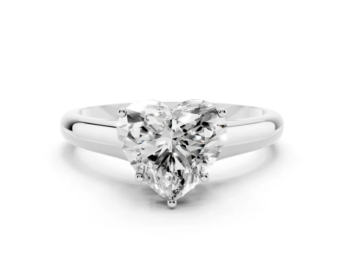 Heart Cut Cut Diamond Solitaire Engagement Ring with Tapered Plain Band and Four-Prong Setting Platinum