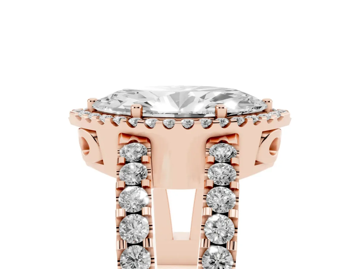 Marquise Cut Cut Halo Split Shank Diamond Ring with Four-Prong Setting Rose gold