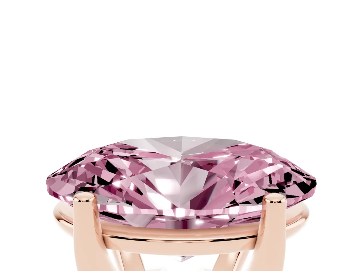 Fancy Pink Oval Cut Cut Diamond Solitaire Engagement Ring with Tapered Plain Band and Four-Prong Setting Rose gold