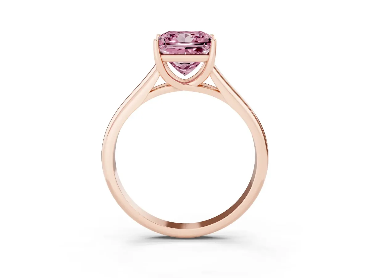 Fancy Pink Princess Cut Solitaire Engagement Ring with Tapered Band and Four-Prong Setting Rose gold