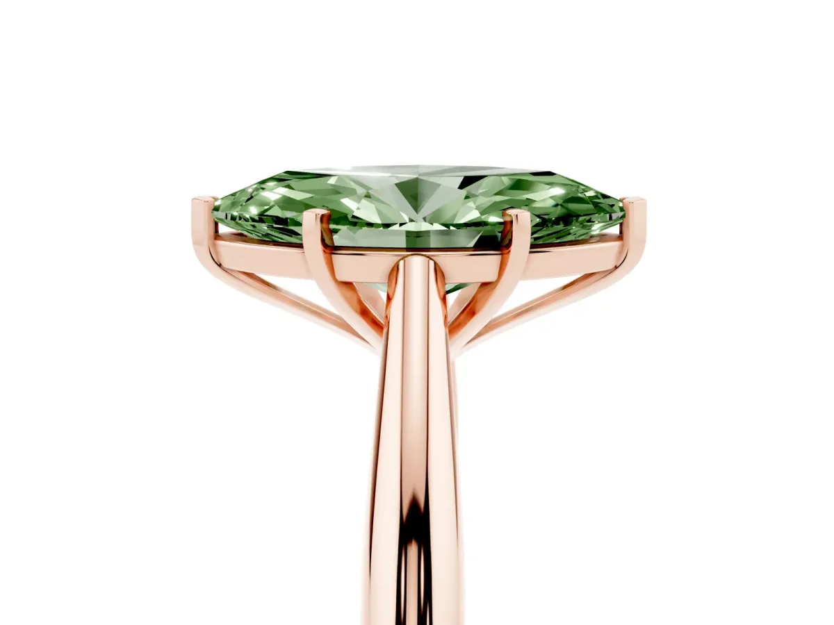 Fancy Green Marquise Cut Diamond Solitaire Engagement Ring with Cathedral Setting and Four-Prong Mount Rose gold