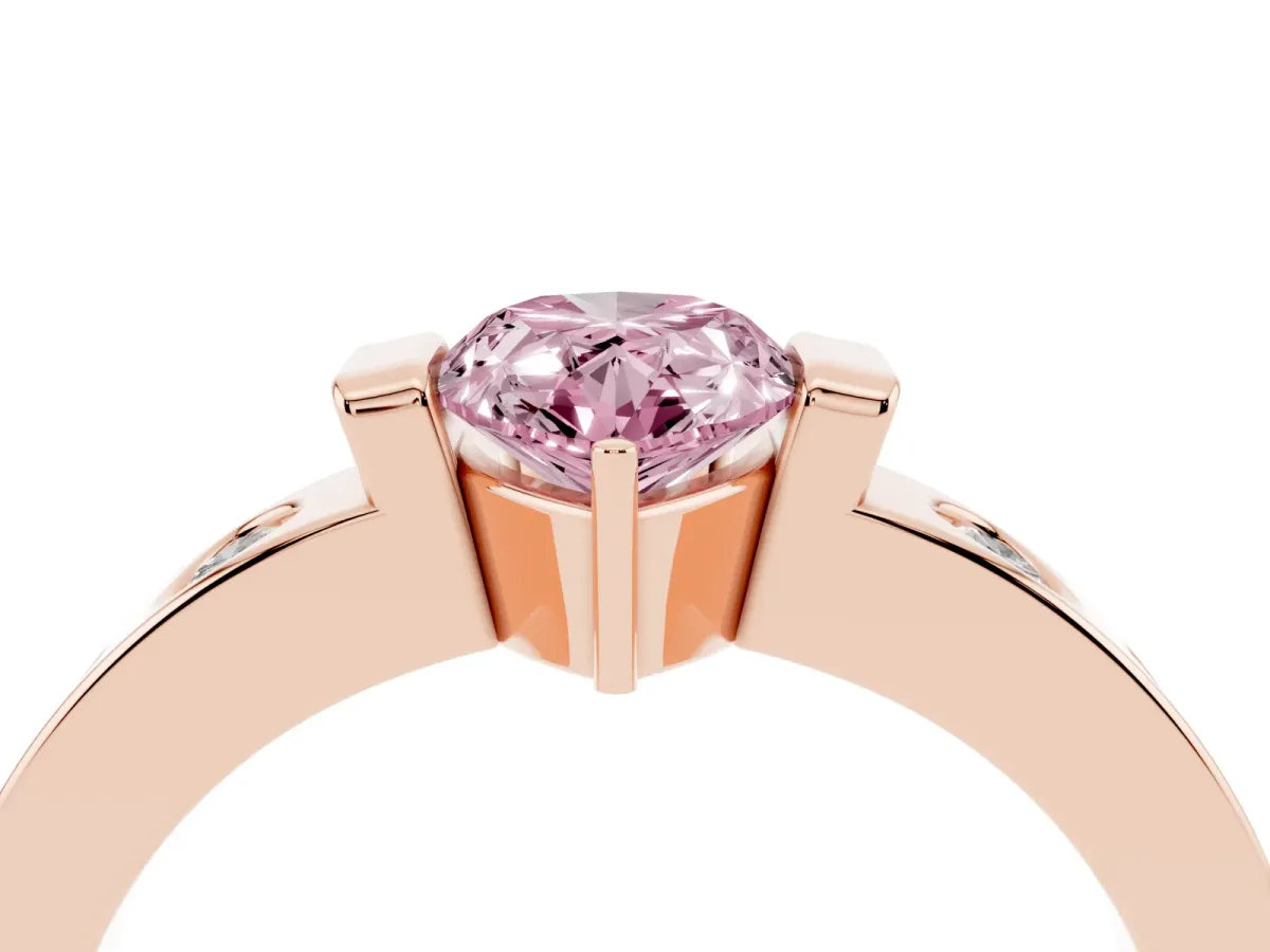 Fancy Pink Pear Cut Brilliant Channel-Set Diamond Ring with Bezel Prong Setting Rose gold