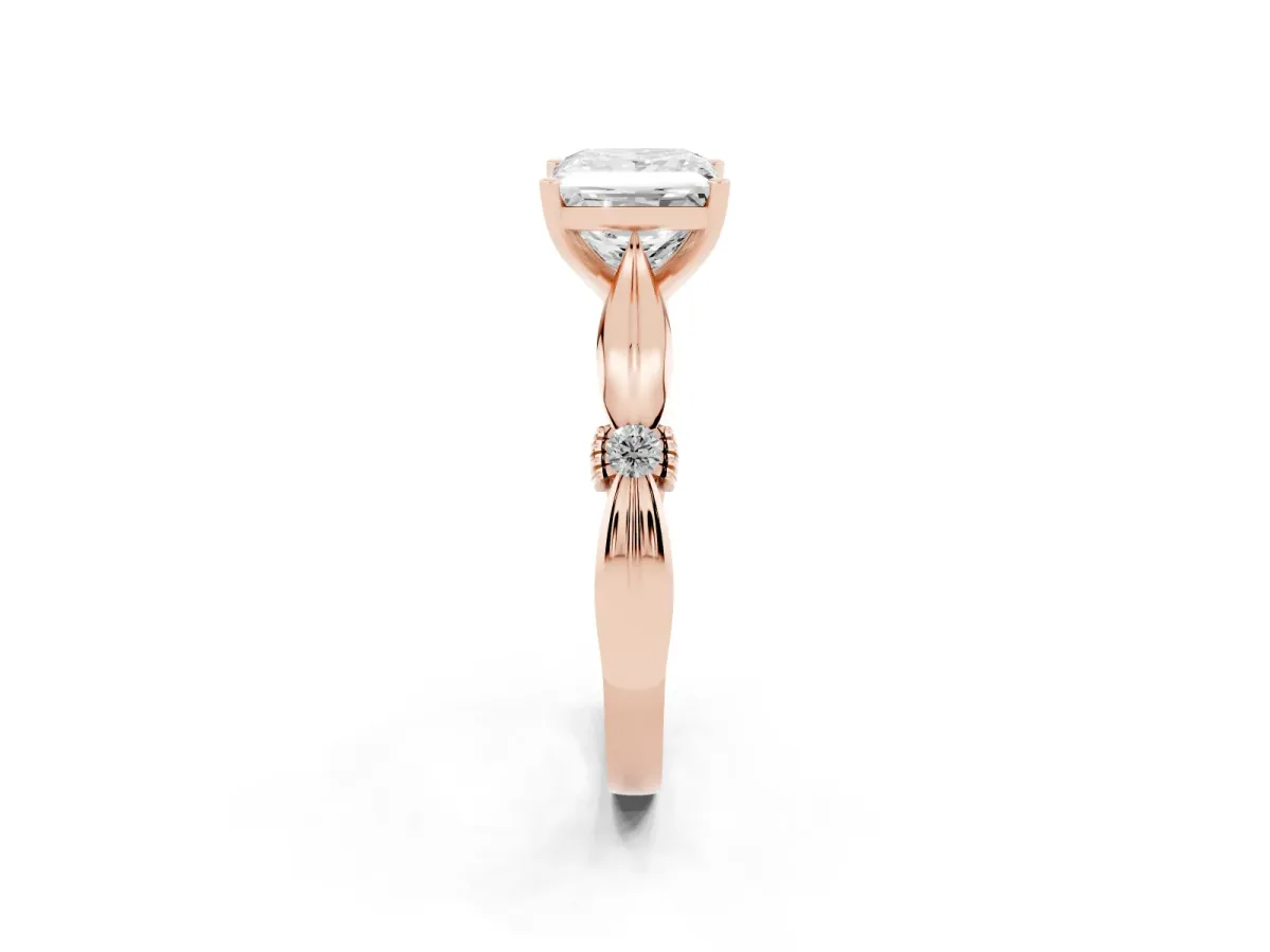 Princess Cut Solitaire Diamond Twisted Band with Four-Prong Setting Rose gold