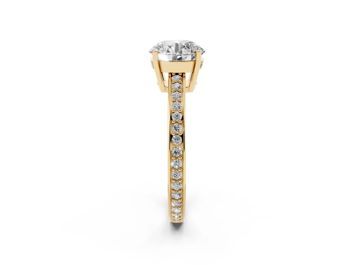 Round Cut Solitaire Pavé Band Prong Setting Ring Yellow gold
