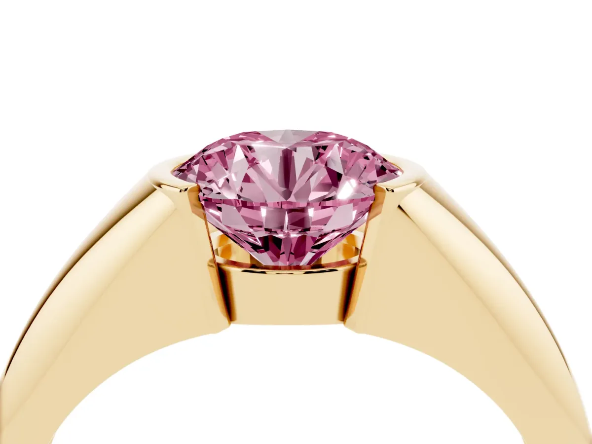 Fancy Pink Round Cut Solitaire Tension Set Diamond Ring Yellow gold