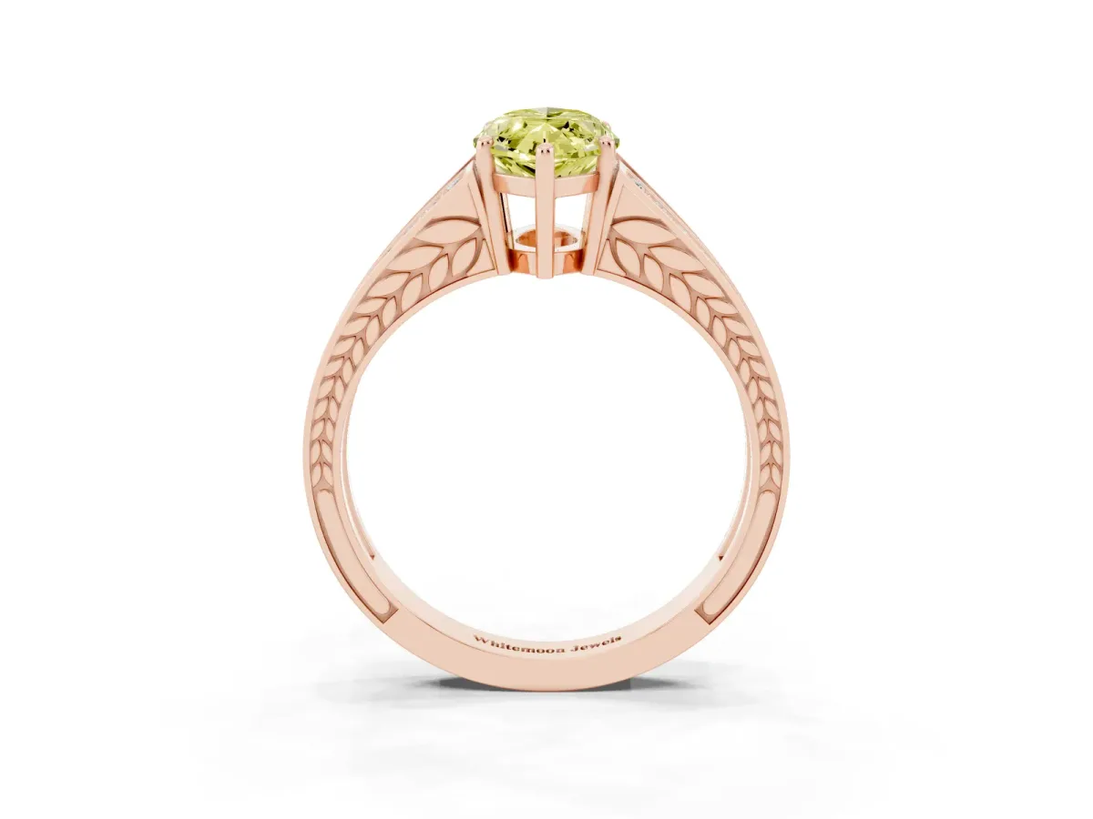 Fancy Yellow Marquise Cut Diamond Split Shank Ring with Pavé Band and Four-Prong Setting Rose gold