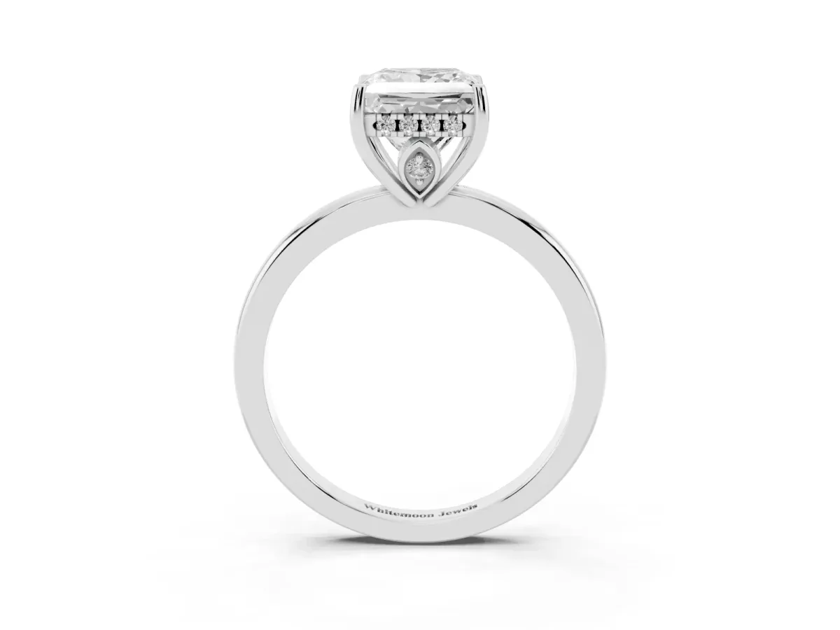Princess Cut Solitaire Diamond Ring with Prong Setting and Plain Band Silver