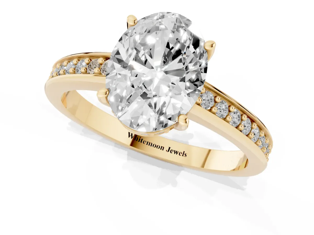 Oval Cut Solitaire Pavé Band Prong Setting Ring Yellow gold
