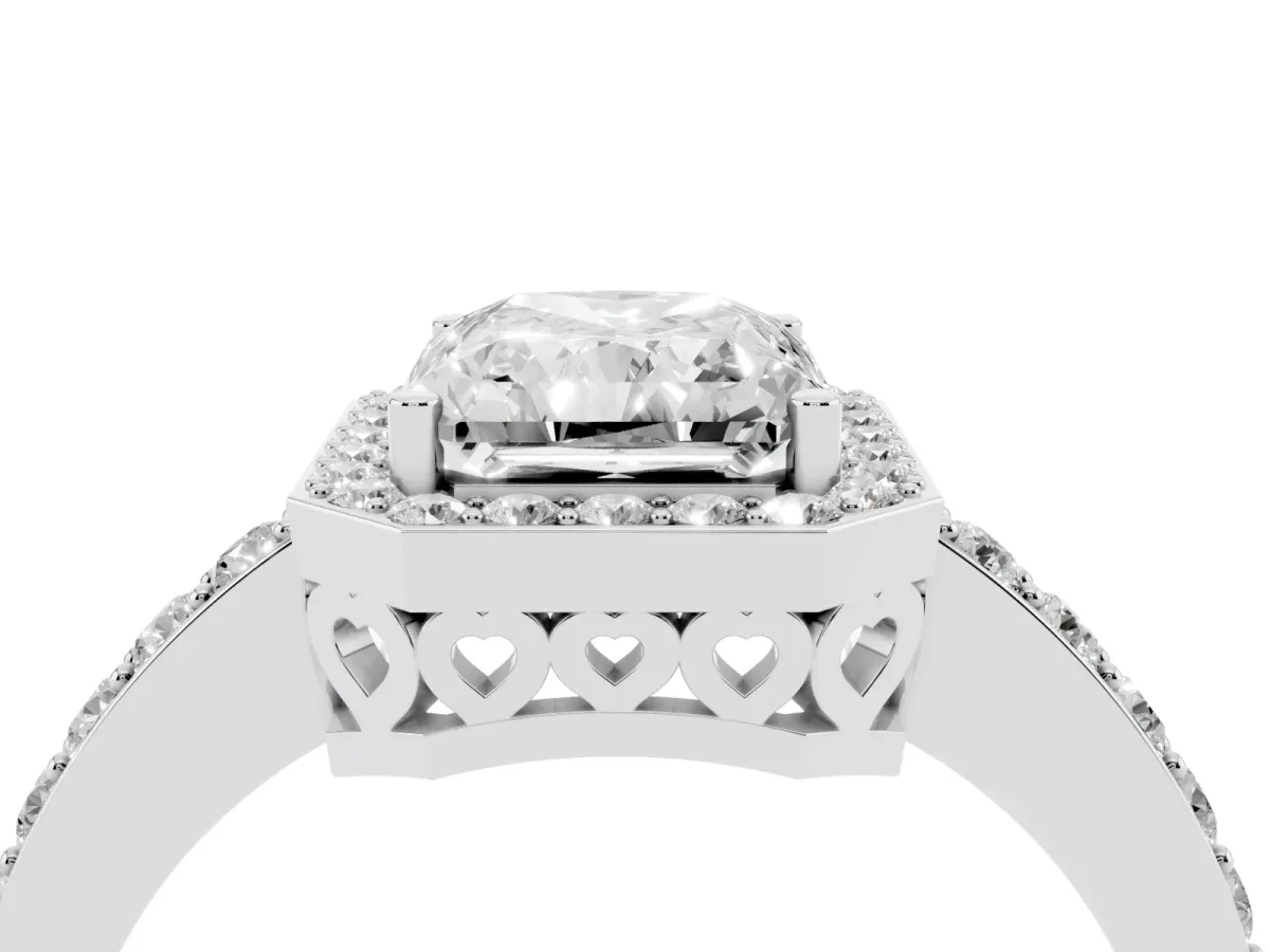 Radiant Cut Halo Diamond Pavé Band Ring with Prong Setting Platinum