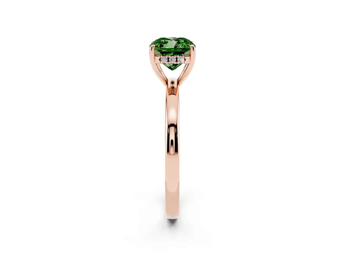 Fancy Green Cushion Cut Solitaire Diamond Ring with Prong Setting and Plain Band Rose gold