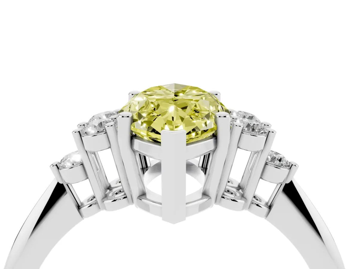 Fancy Yellow Marquise Cut Cut Diamond Cluster Ring with Solitaire Band and Four-Prong Setting Silver