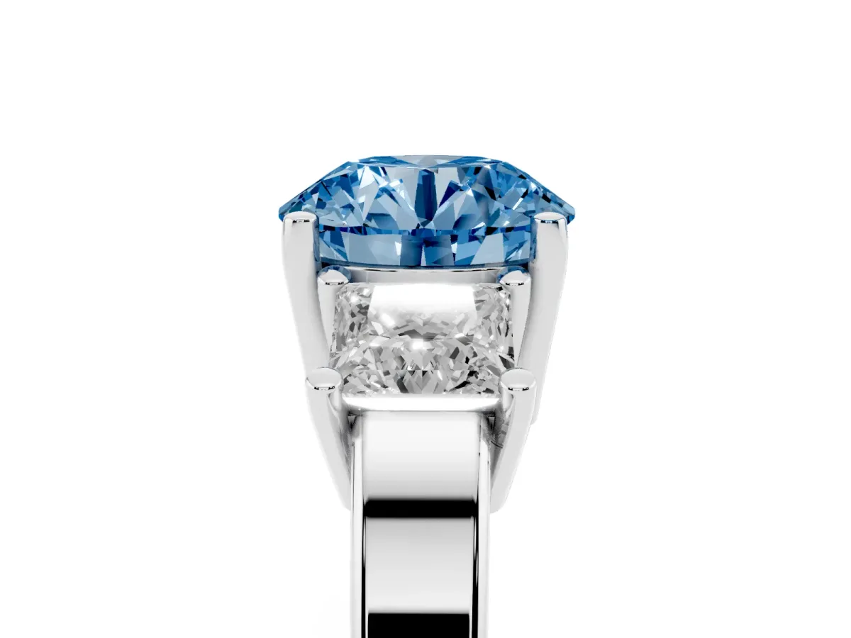 Fancy Blue Three-Stone Round Cut Cut Solitaire Ring with Prong Setting Silver