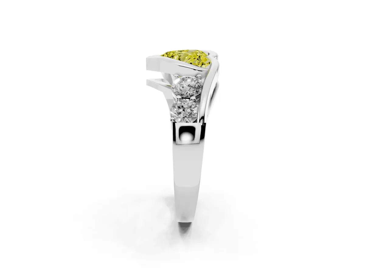 Fancy Yellow Bezel Set Heart Cut Diamond Bypass Ring with Round Accents Silver