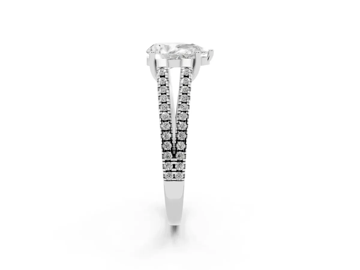 Pear Cut Diamond Solitaire Engagement Ring with Split Shank Pavé Band Silver