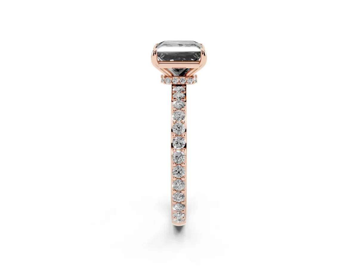 Fancy Black Princess Cut Diamond Pavé Engagement Ring with Round Accents and Prong Setting Rose gold