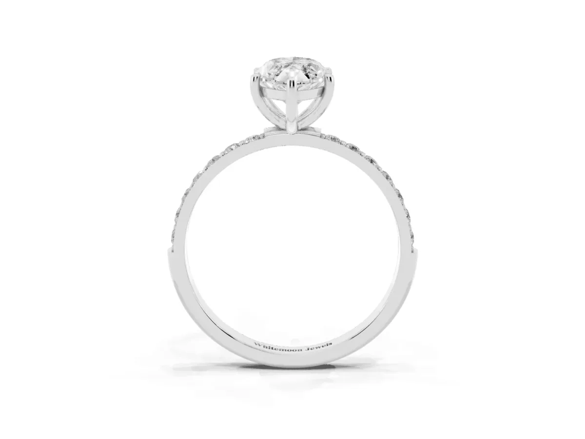 Marquise Cut Diamond Solitaire Ring with Round Pavé Shoulders and Prong Setting Silver
