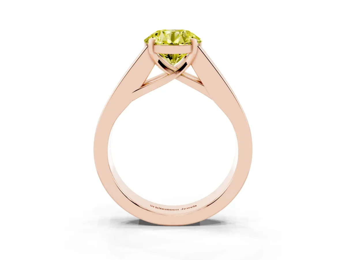 Fancy Yellow Round Cut Cut Channel Set Solitaire Ring with Four-Prong Setting Rose gold