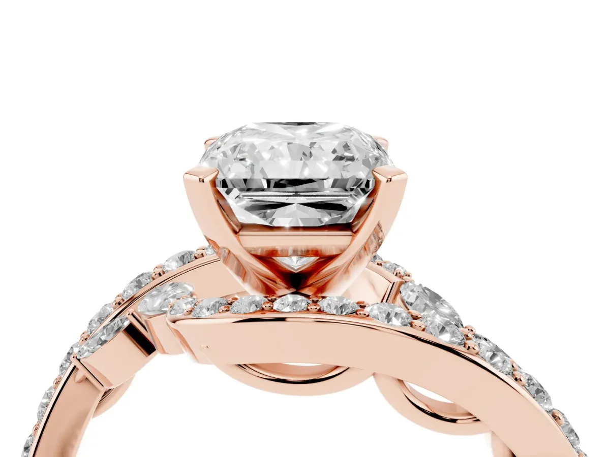 Radiant Cut Solitaire with Pavé Twist Band and Four-Prong Setting Rose gold