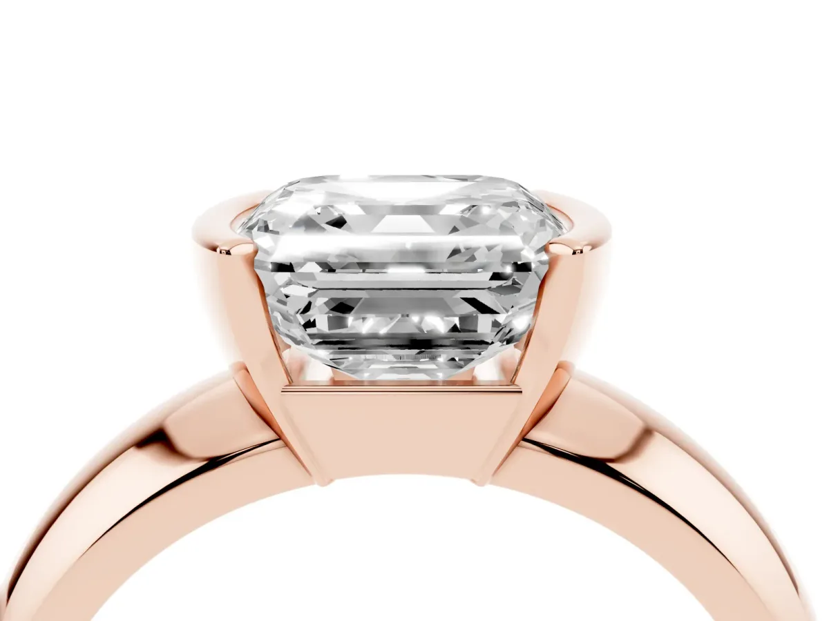 Asscher Cut Solitaire Tension Set Diamond Ring with Wide Band Rose gold