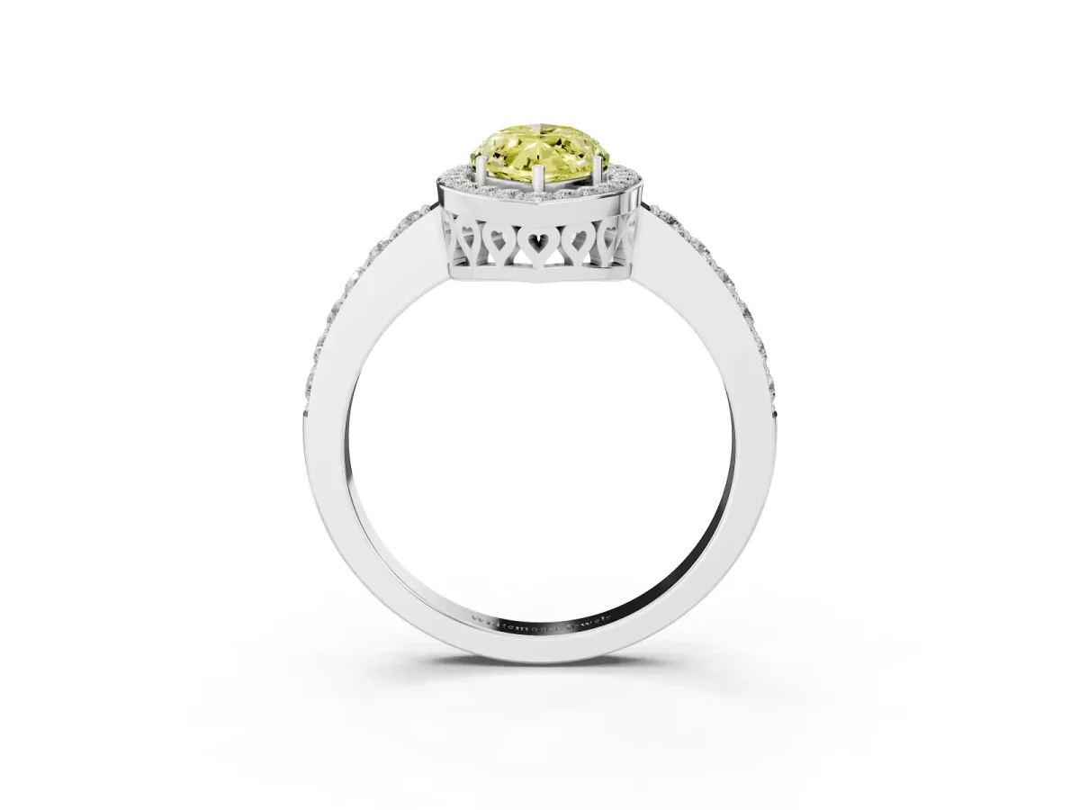Fancy Yellow Marquise Cut Halo Diamond Pavé Band Ring with Prong Setting Silver