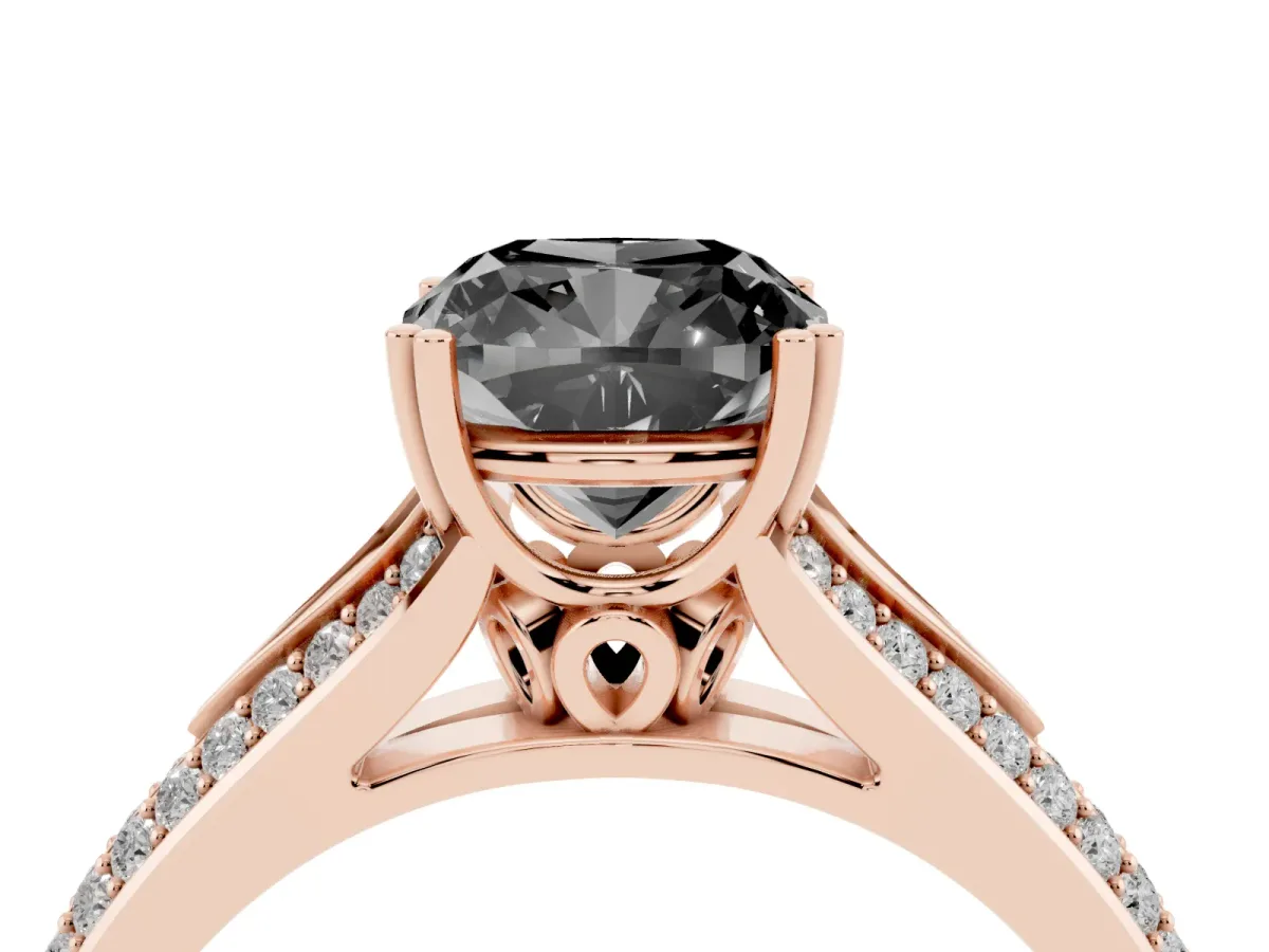 Fancy Black Cushion Cut Diamond Split Shank Engagement Ring with Pavé Band Rose gold