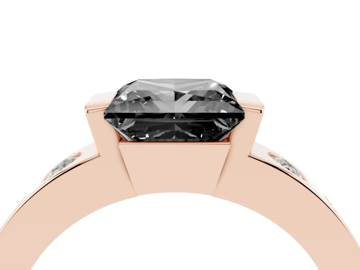 Fancy Black Princess Cut Brilliant Channel-Set Diamond Ring with Bezel Prong Setting Rose gold