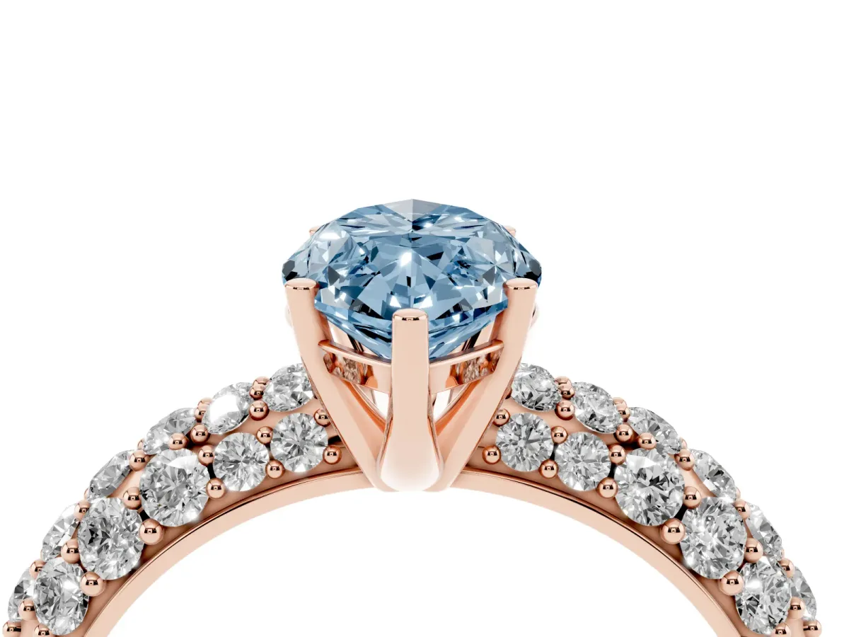 Fancy Blue Marquise Cut Diamond Pavé Band Solitaire Ring with Four-Prong Setting Rose gold