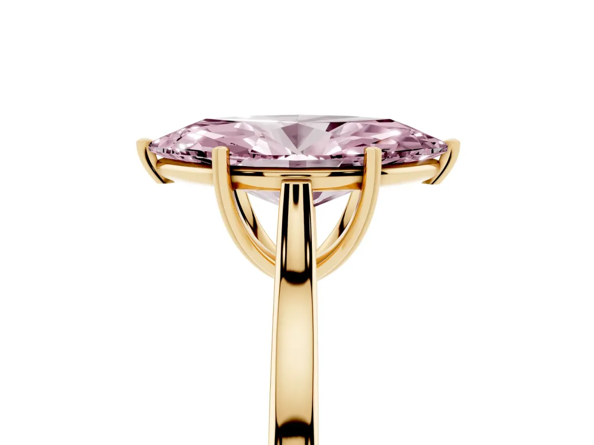 Fancy Pink Marquise Cut Solitaire Heart Prong Engagement Ring with Tapered Band Yellow gold