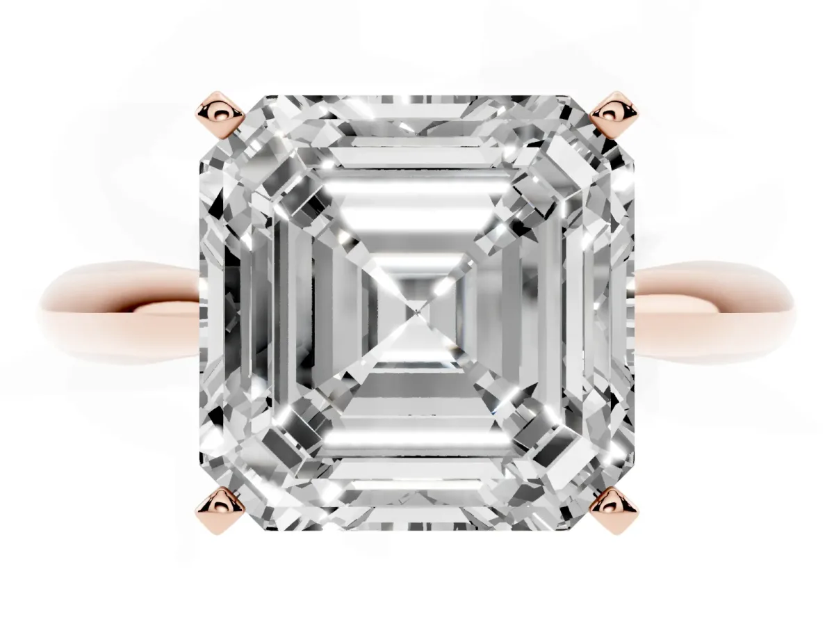 Asscher Cut Diamond Solitaire Engagement Ring with Cathedral Setting and Four-Prong Mount Rose gold