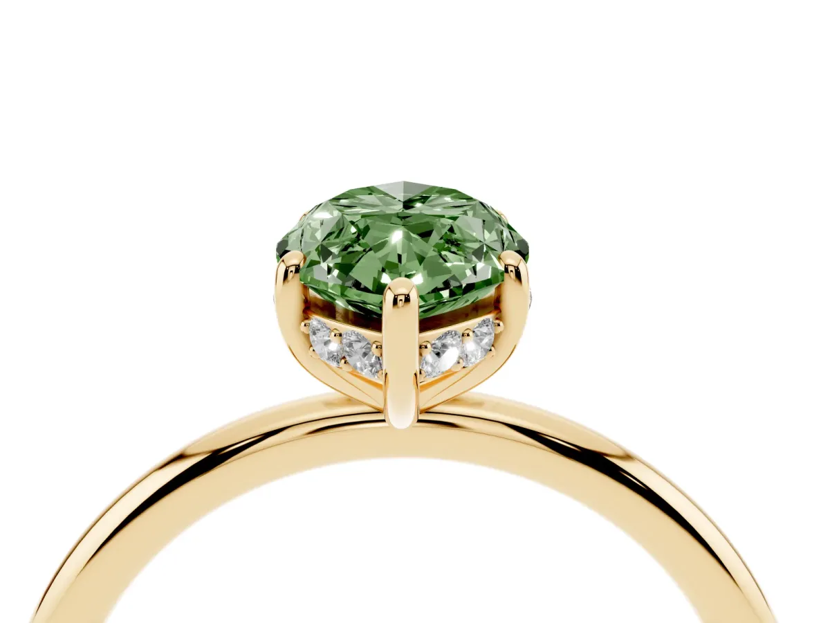 Fancy Green Marquise Cut Solitaire Diamond Ring with a Classic Band and Four-Prong Setting Yellow gold