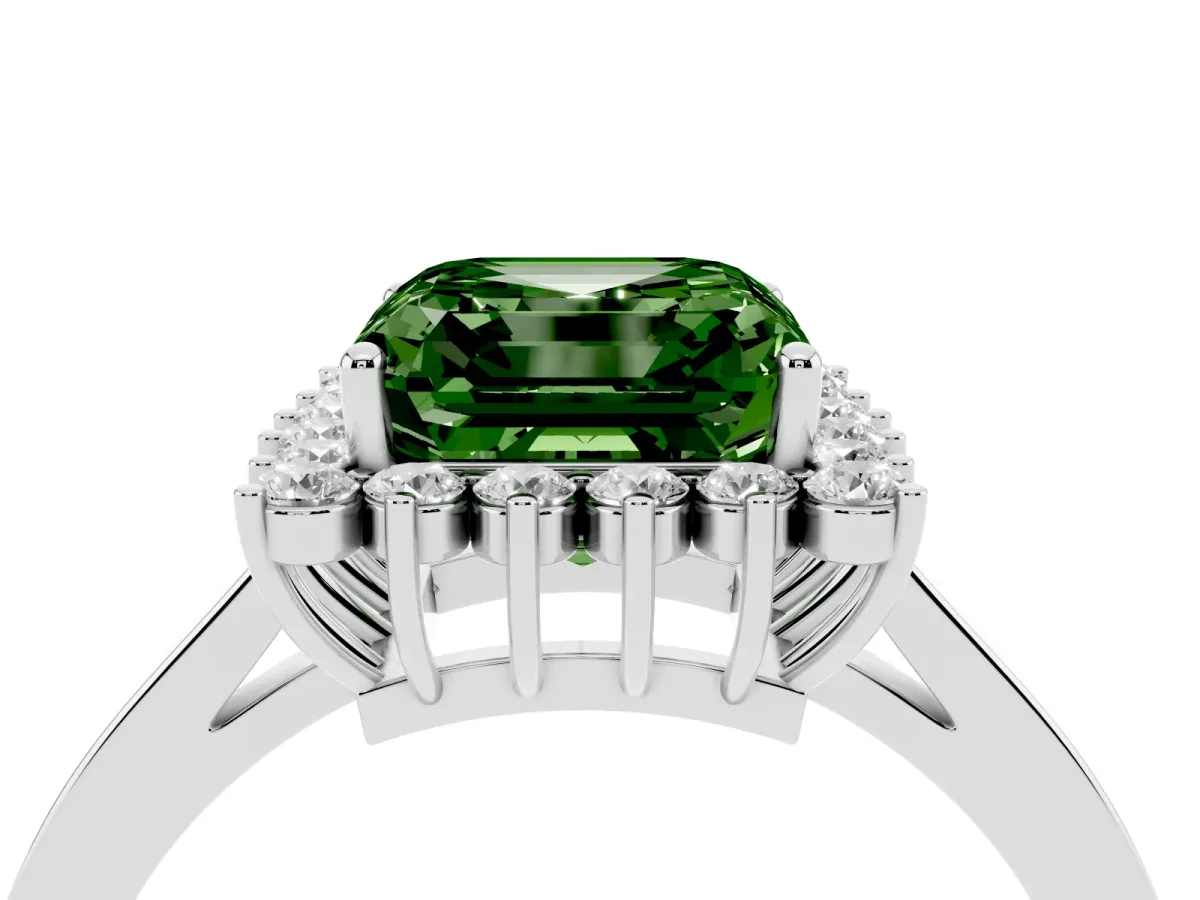 Fancy Green Asscher Cut Cut Diamond Halo Ring with Round Brilliant Halo and Solitaire Band Silver