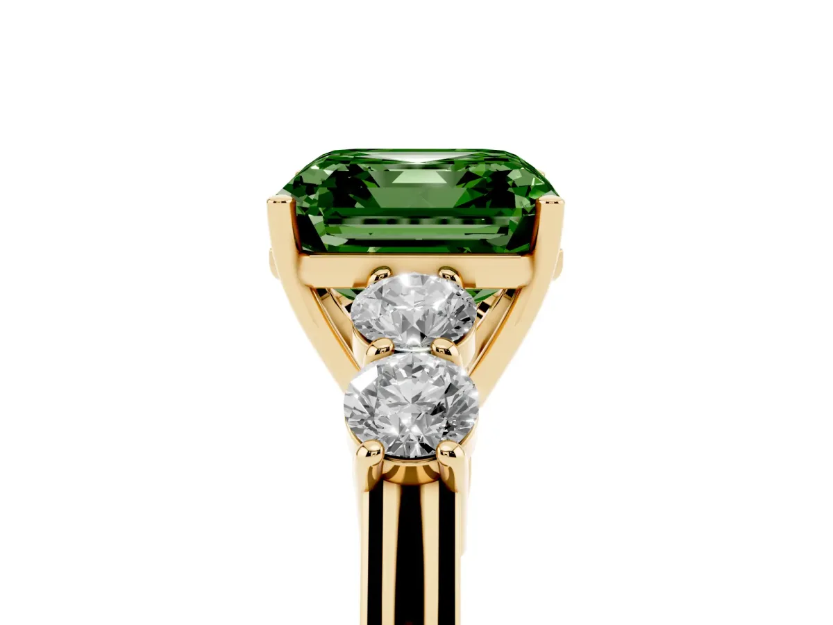 Fancy Green Asscher Cut Cut Diamond Five-Stone Prong Set White Gold Ring Yellow gold