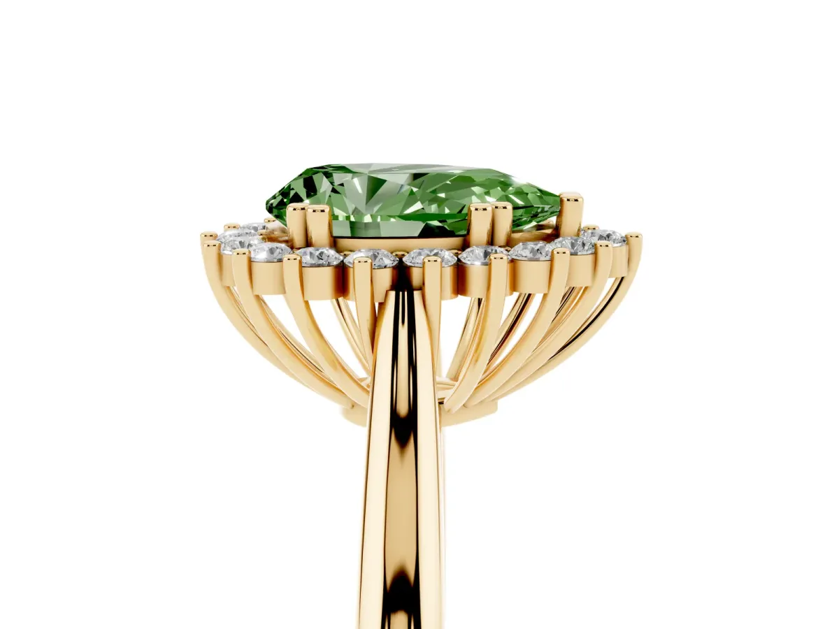 Fancy Green Pear Cut Cut Diamond Halo Ring with Solitaire Band and Prong Setting Yellow gold