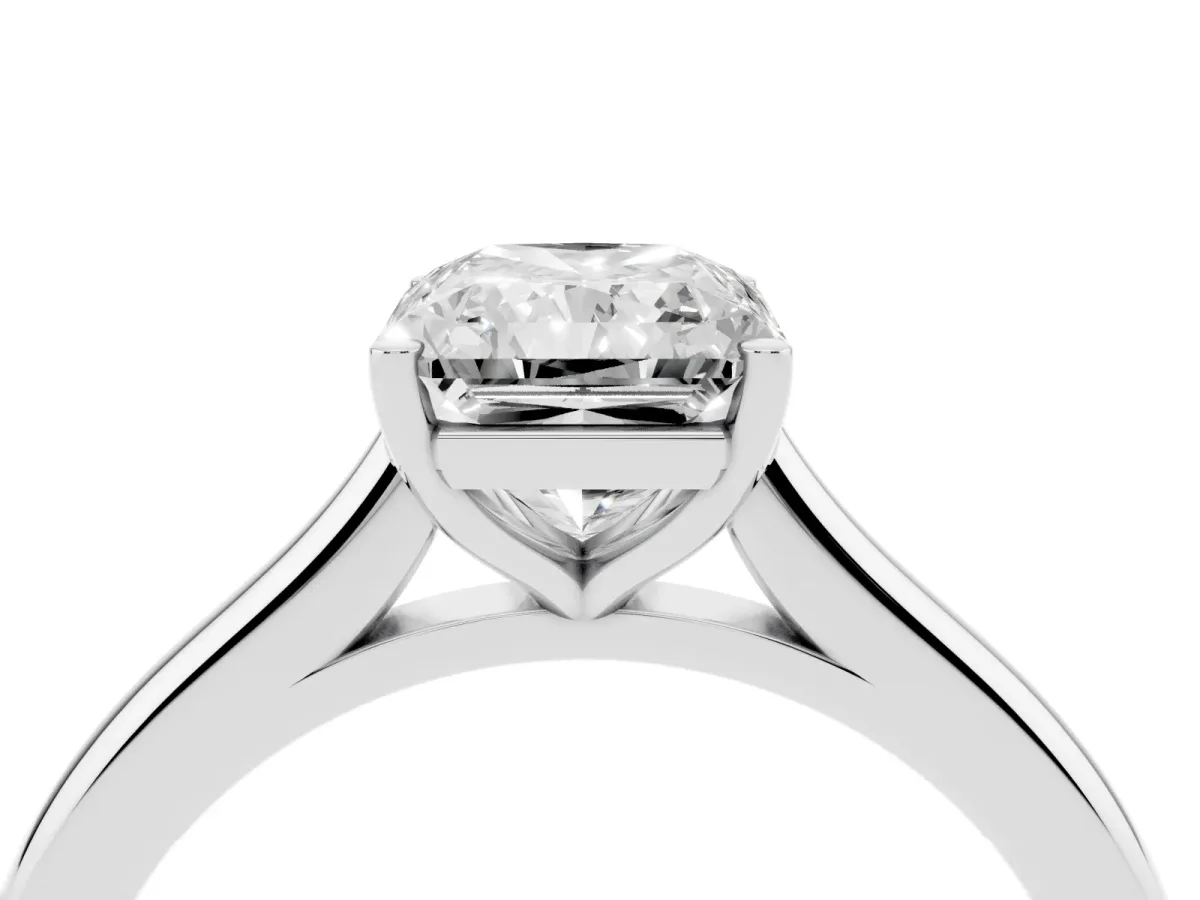 Radiant Cut Cut Solitaire Ring with Cathedral Band and Four-Prong Setting Silver