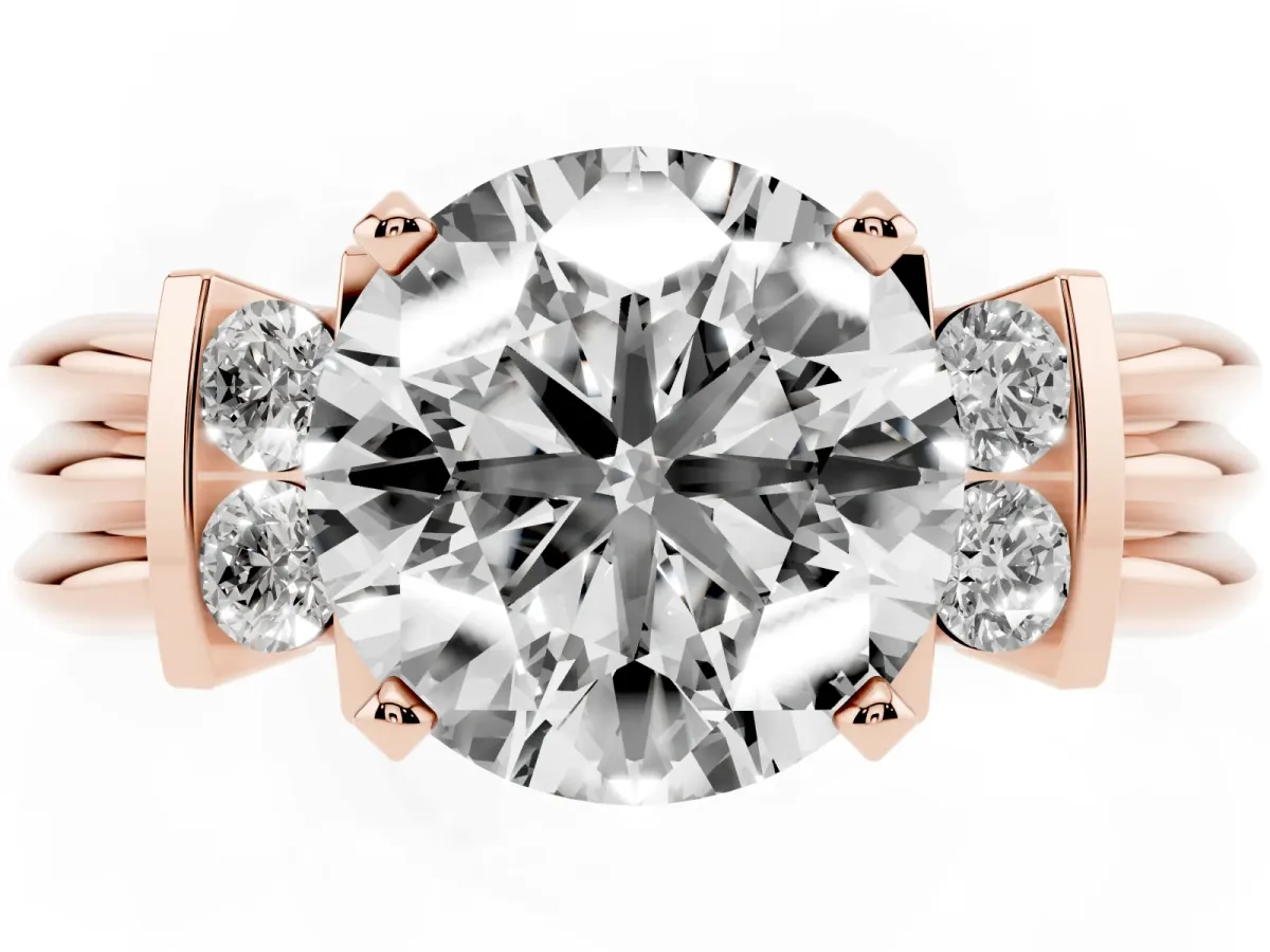 Round Cut Cut Three-Stone Channel Set Ring with Bar Prongs Rose gold
