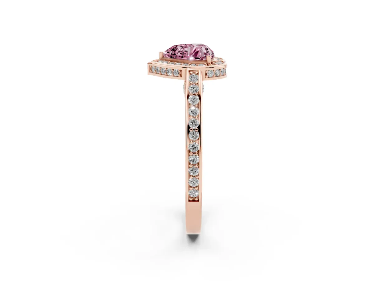 Fancy Pink Heart Cut Cut Halo Pave Split Shank Prong Setting Ring Rose gold