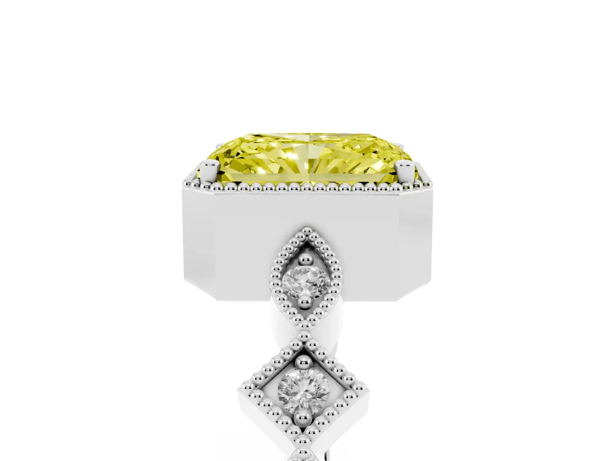 Fancy Yellow Radiant Cut Milgrain Marquise Diamond Twist Band Ring Silver
