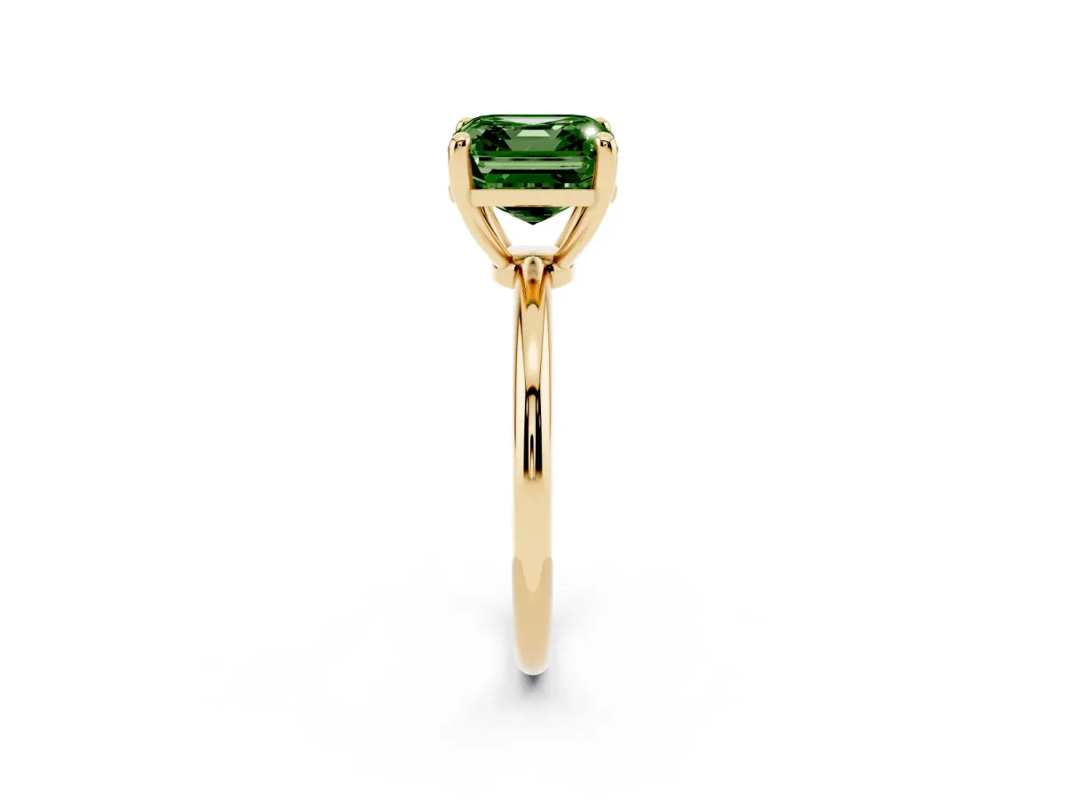 Fancy Green Asscher Cut Solitaire Diamond Ring with 4-Prong Setting on a Classic Band Yellow gold