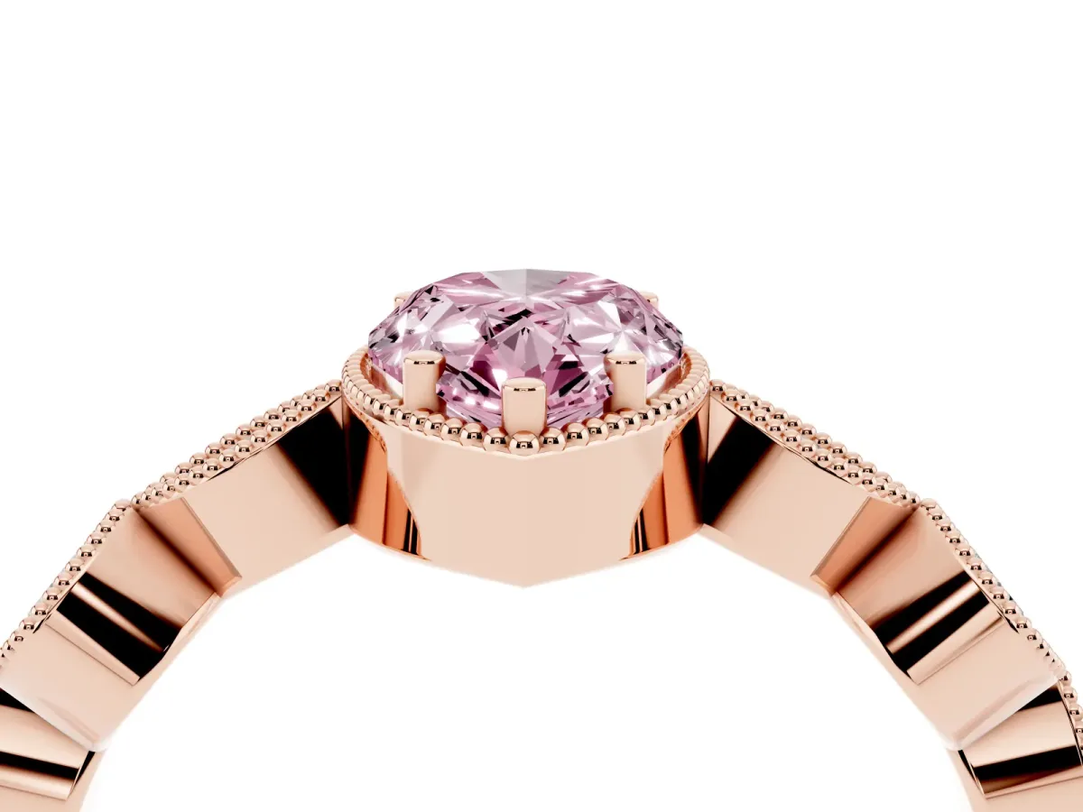 Fancy Pink Pear Cut Diamond Vintage Milgrain Ring with Round Stations Rose gold