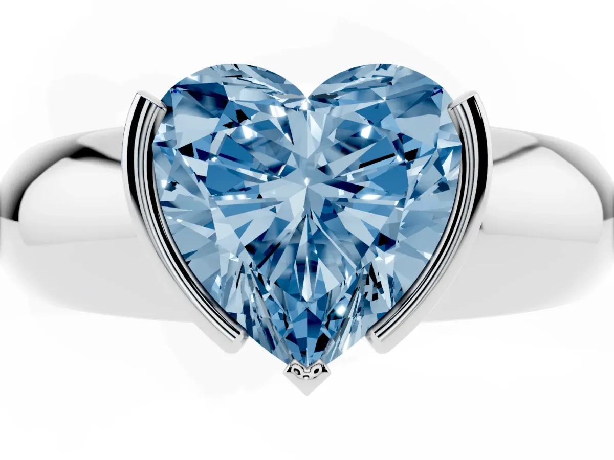 Fancy Blue Heart Cut Solitaire Tension Set Diamond Ring with Wide Band Silver
