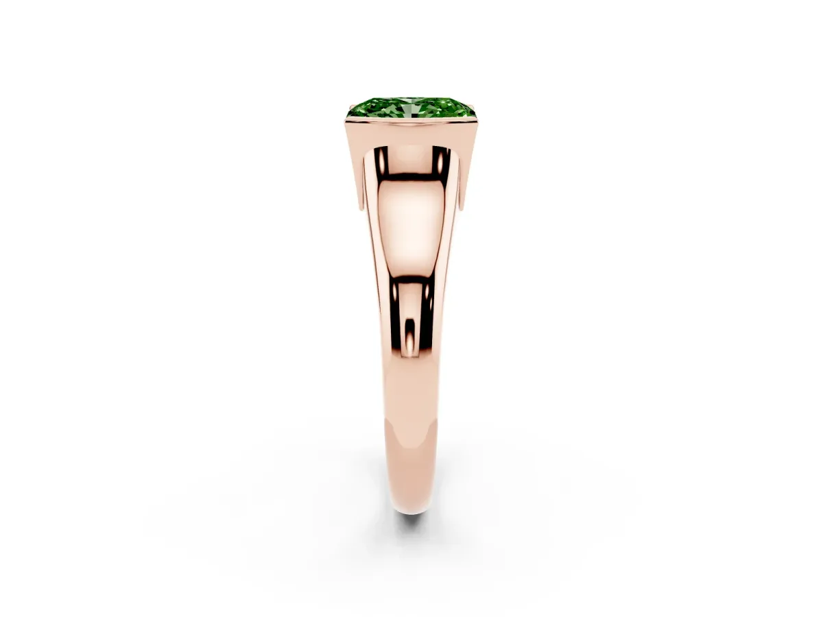 Fancy Green Radiant Cut Solitaire Tension Set Diamond Ring with Split Shank Band Rose gold