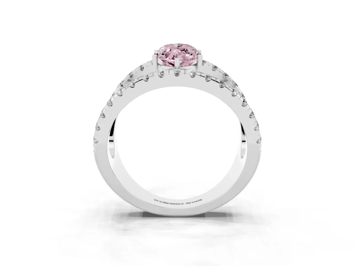 Fancy Pink Marquise Cut Solitaire Split Shank Pave Diamond Ring Silver
