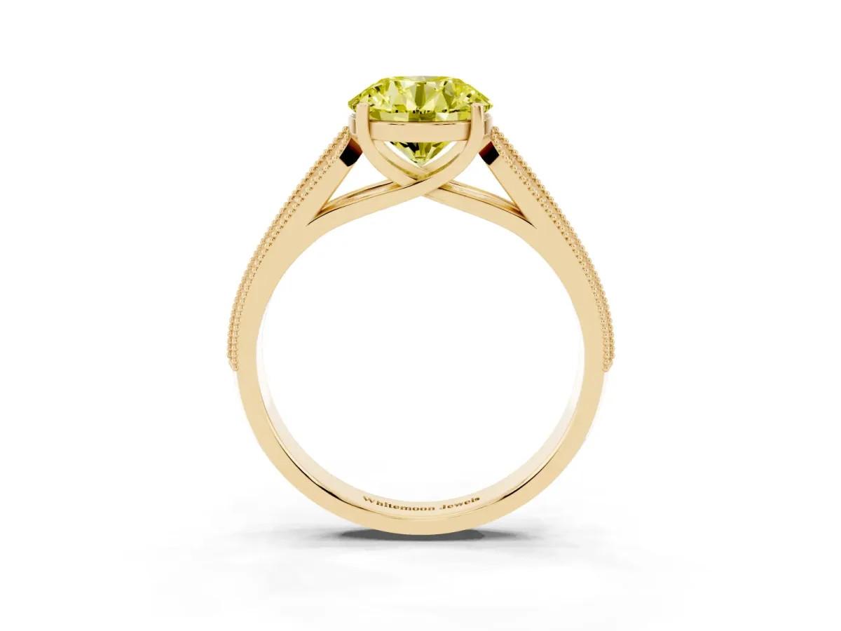 Fancy Yellow Round Cut Cut Pave Split Shank Engagement Ring with Four-Prong Setting Yellow gold