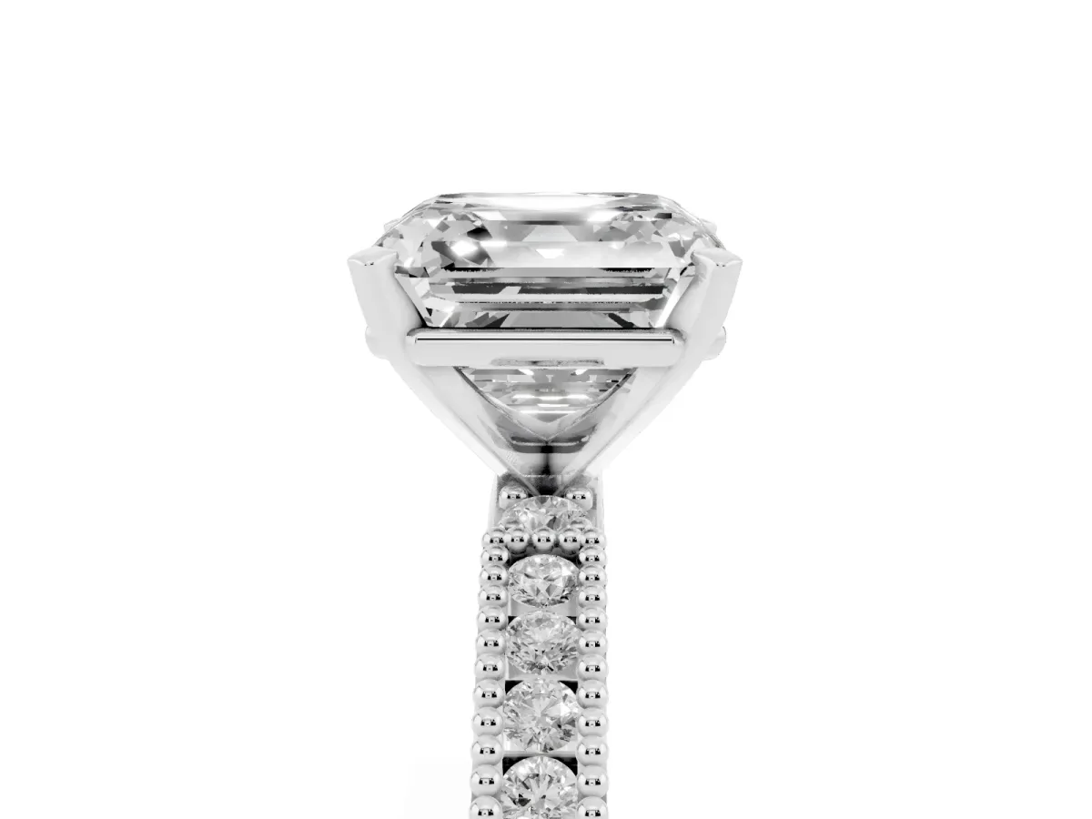Asscher Cut Solitaire with Pavé Band and Four-Prong Setting Silver