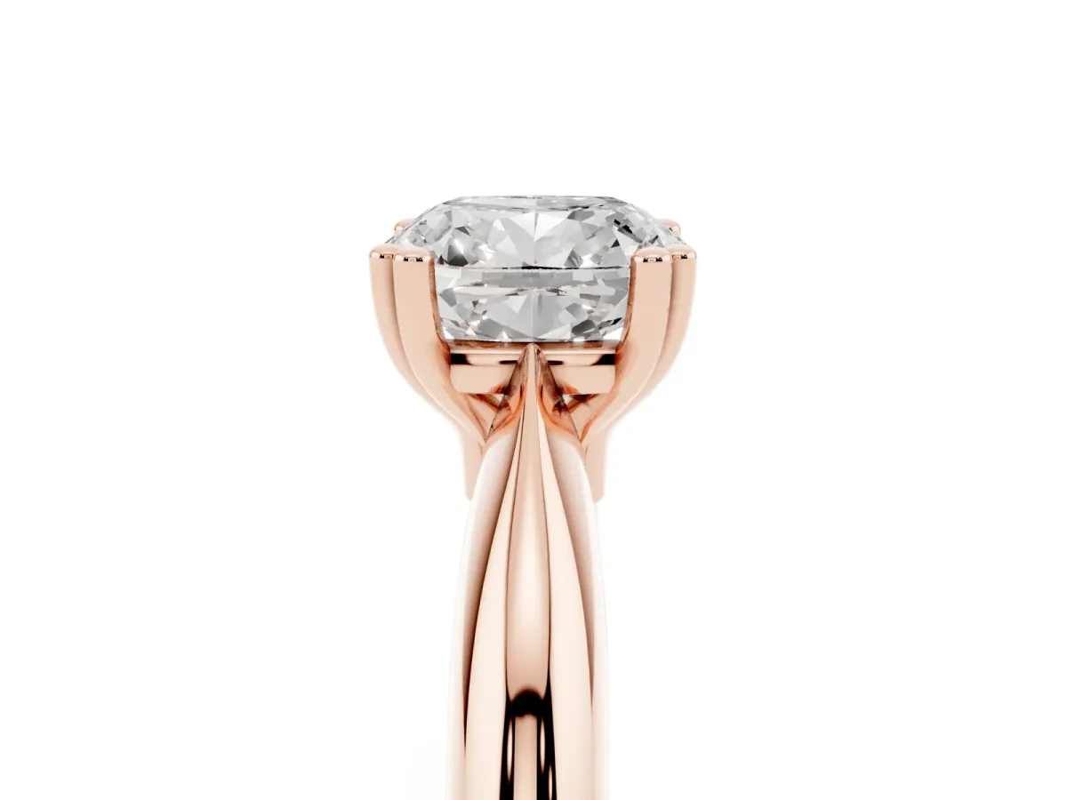 Cushion Cut Cut Solitaire Engagement Ring with Tapered Band and Four-Prong Setting Rose gold