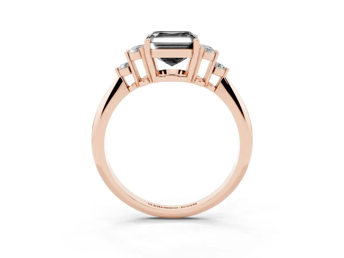 Fancy Black Asscher Cut Cut Diamond Cluster Ring with Solitaire Band and Four-Prong Setting Rose gold